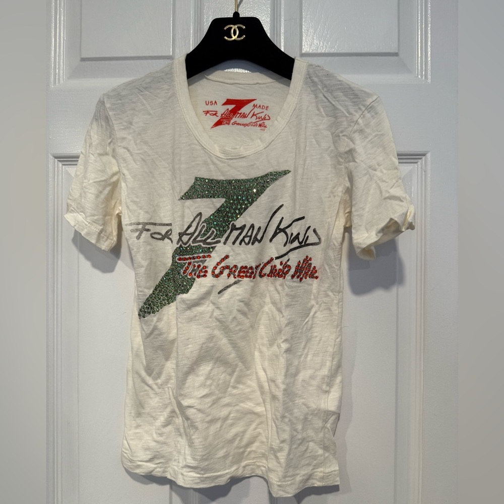 The Great China Wall 7 For All Mankind Swarovski Crystals T Shirt Rare Y2K Tee M